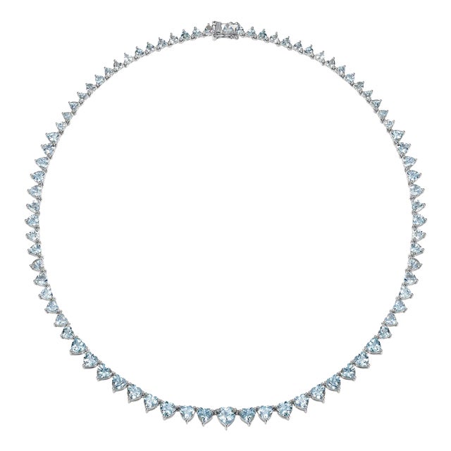 Nina Zhou 20.40ct Heart Aquamarine Riviera Graduated Tennis Necklace in 14k White Gold For Sale