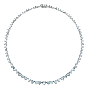 Nina Zhou 20.40ct Heart Aquamarine Riviera Graduated Tennis Necklace in 14k White Gold