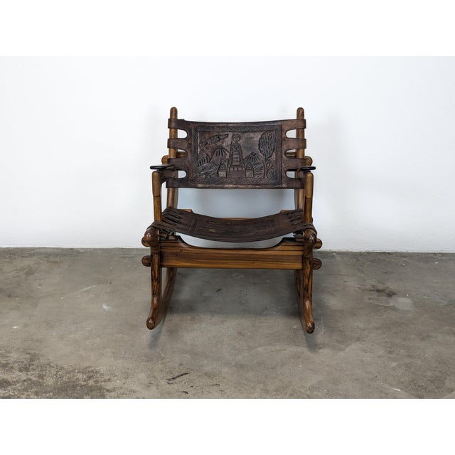 1960s Mid Century Modern Leather & Rosewood Rocking Chair by Angel Pazmino For Sale - Image 9 of 12