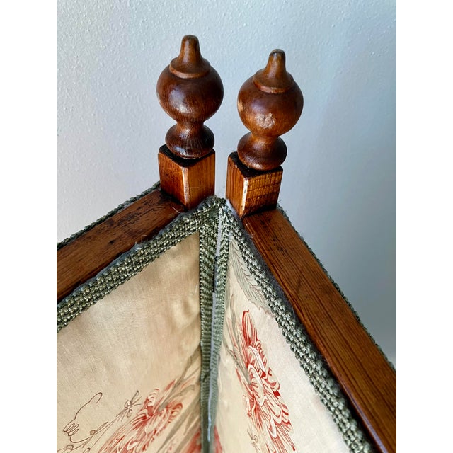 Antique Victorian Two-Panel Floral Fabric Folding Floor Screen With Finials For Sale - Image 11 of 18
