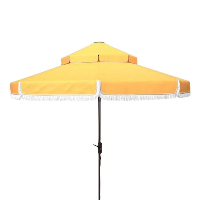 Outdoor Milan Fringe 9ft Double Top Crank Umbrella - Yellow For Sale