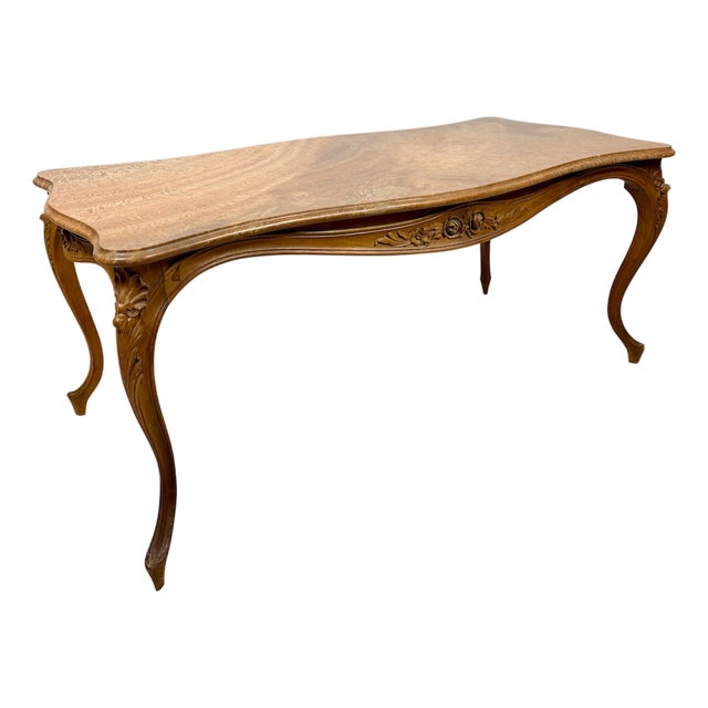 French Louis XV Style Coffee Table with Marble Top, 1940 For Sale