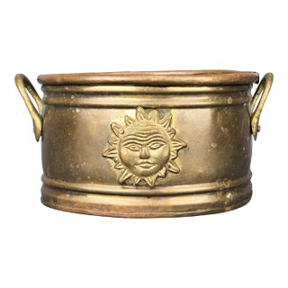 Vintage Brass Celestial Sun Planter With Handles For Sale