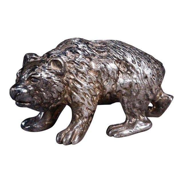 Cast of a Strolling Bear Sterling Silver Ca. 1930s For Sale