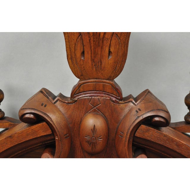 Antique Eastlake Victorian Carved Walnut Oval Mirror Sideboard Backsplash Shelf For Sale - Image 16 of 18