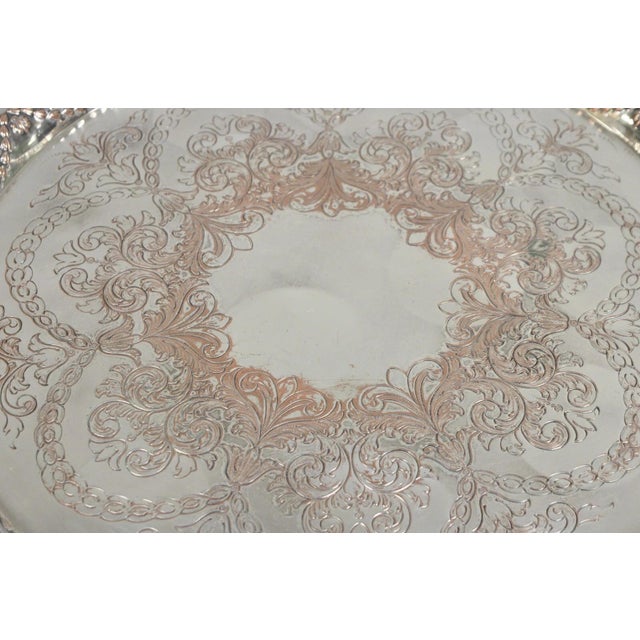 W.K. Cowan & Co. Round English Edwardian Silver Plated Footed Salver Tray For Sale - Image 9 of 11
