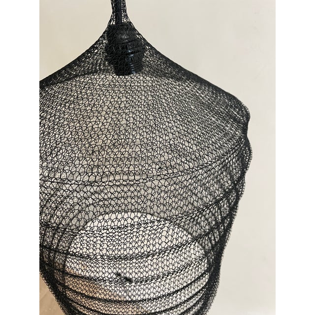Black 21st Century Handcrafted Knitted Lamp Wavy Bell in Black Color, D35cm For Sale - Image 8 of 11