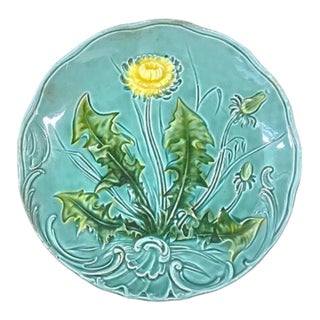 Antique Aqua Antique Majolica Dandelion Plate For Sale