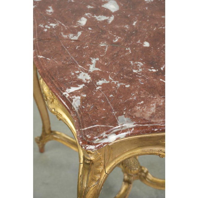 Wood French Side Table with Gold-Colored Wooden Frame and Marble Table For Sale - Image 7 of 16
