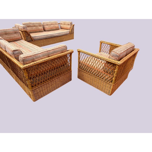 1970s 1970's McGuire Furniture Rattan "Willow" Collection 4 Piece Lounge Set by Davis Allen for McGuire For Sale - Image 5 of 18