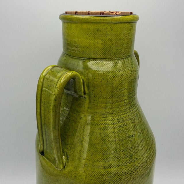 1960s Mid-Century Modernist Italian Green Ceramic Carafe with Cork by Baldelli For Sale - Image 5 of 14
