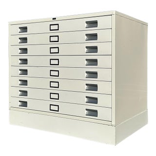 Vintage Hobart Flat File Cabinet White 8 Drawer W/ Base Industrial Modern Office For Sale
