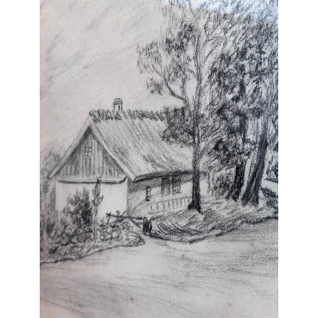 Farmhouse Vintage Original Farmhouse Drawing, 1934 Cottage Countryside Art For Sale - Image 3 of 10