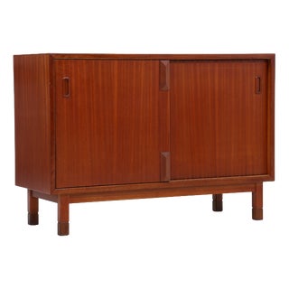 Mid-Century Mahogany Commode with Sliding Doors For Sale