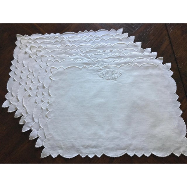 Vintage Embroidered and Monogramed Linen Placemats- Set of 8 For Sale - Image 11 of 13