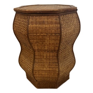 Mid 20th Century Rattan and Caning Hexagonal Side Table With Storage For Sale