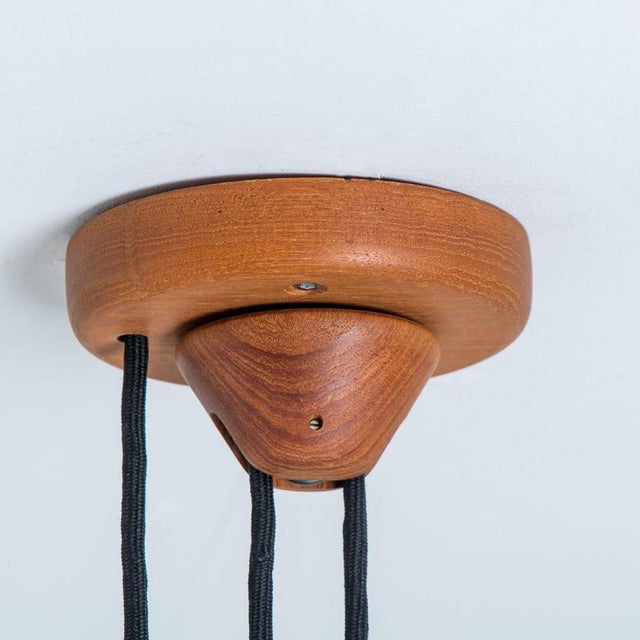 1970s Wooden Pendant Light with Textile Shade from Domus Germany, 1970s For Sale - Image 5 of 18