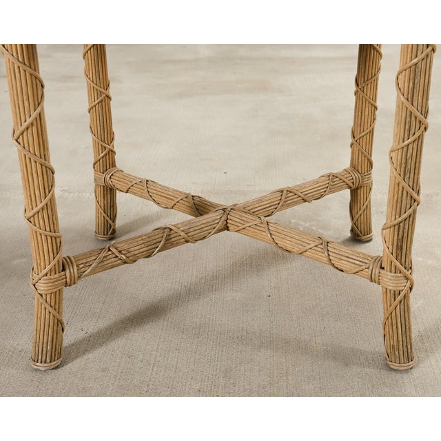 Pair of Danny Ho Fong Organic Modern Rattan Marble Tables For Sale - Image 13 of 18