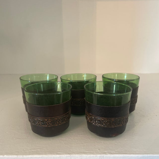 Vintage Leather Wrapped Green Shot Glasses Set of 5 Chairish