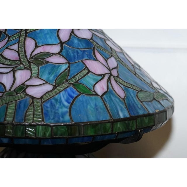Art Nouveau Floral Lamp in Tiffany Style Stained Glass For Sale - Image 4 of 12