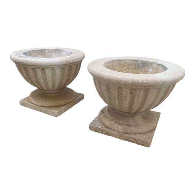 Vintage Limestone Planters a Pair For Sale