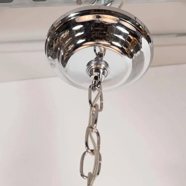 Chrome Art Deco Machine Age Chrome and Glass Bullet Chandelier with Linear Detailing For Sale - Image 8 of 10