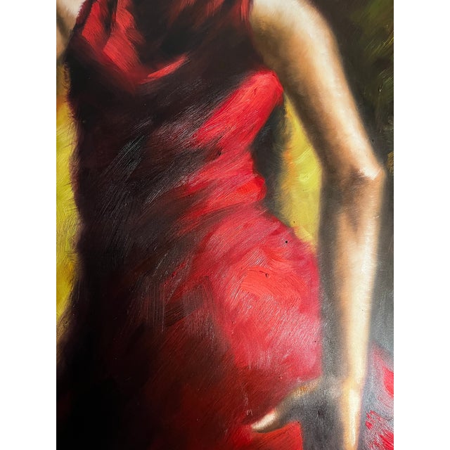 Early 21st Century Expressive Spanish Flamenco Dancer Oil Painting in Red and Gold, Early 21st Century For Sale - Image 5 of 12