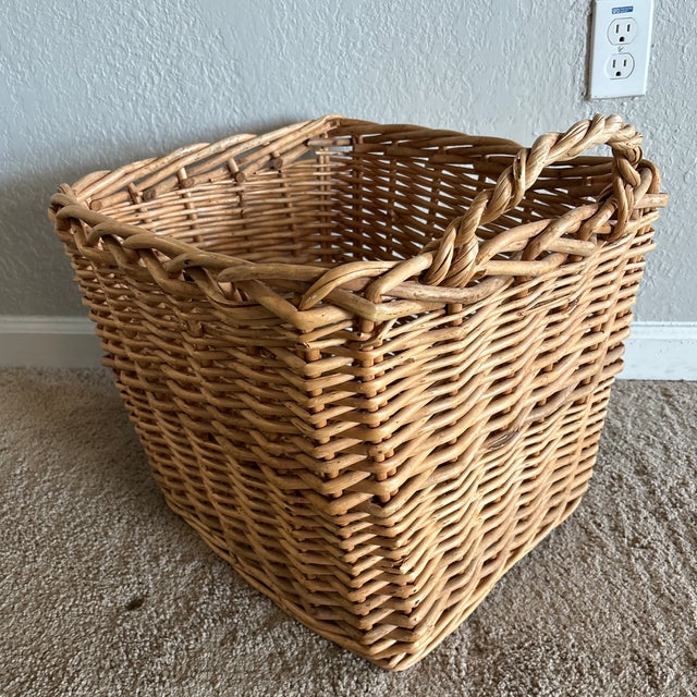 Large Woven Willow Country Basket With Handle For Sale - Image 4 of 5