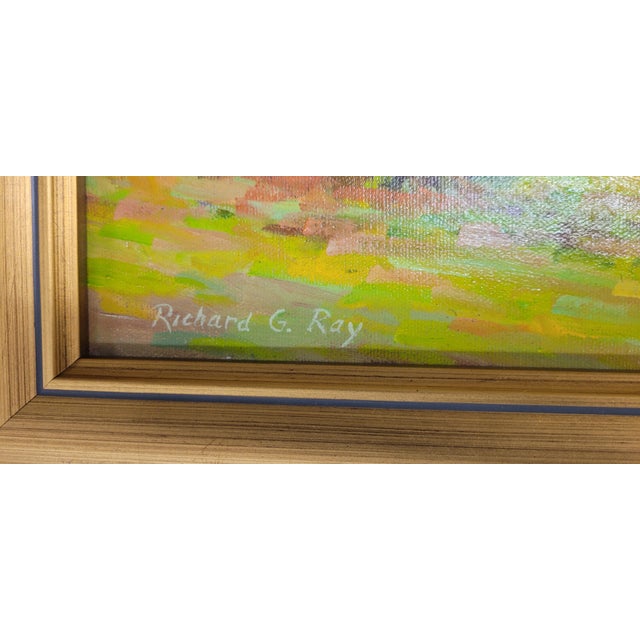 Wood 1980s Pair Vintage Oil Painting in Gold Leaf Frames For Sale - Image 7 of 10