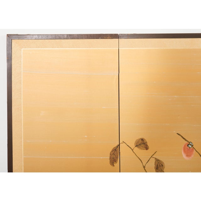 Japanese Showa Four Panel Screen Persimmon Branch in Snow For Sale - Image 10 of 18