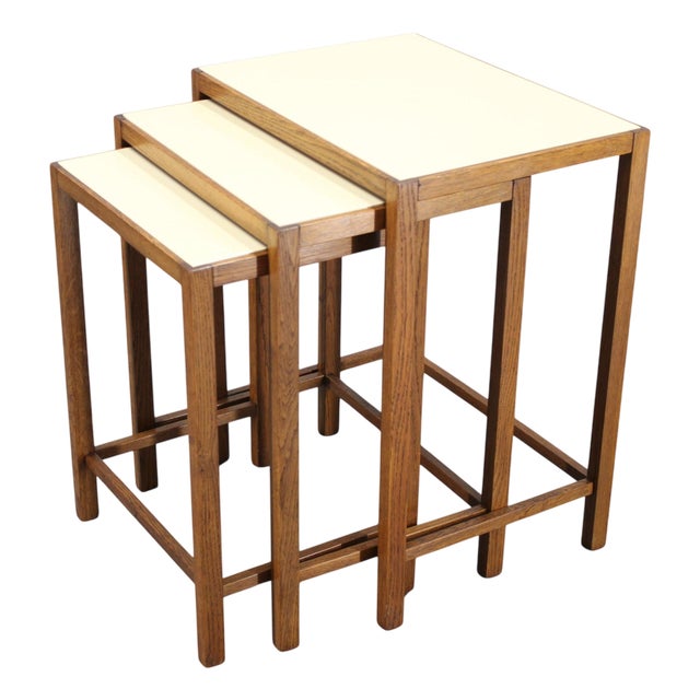 Art Deco Nesting Tables with Opaxy Glass Top, 1940s, Set of 3 For Sale