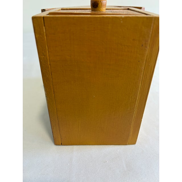 Tan Hand Painted Folk Art Wooden House Box With Drawer Signed by Artist For Sale - Image 8 of 8