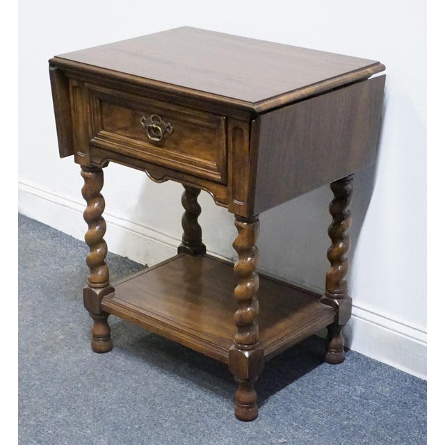 Drexel Drexel Heritage Bishopsgate Collection Solid Walnut English Tudor Style 41" Drop Leaf Accent End Table 122-602-2 For Sale - Image 4 of 17