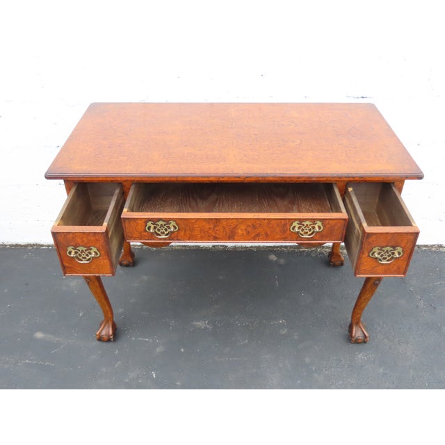 Early 1900s Ball and Claw Feet Burlwood Writing Office Desk 6392 For Sale In Miami - Image 6 of 18