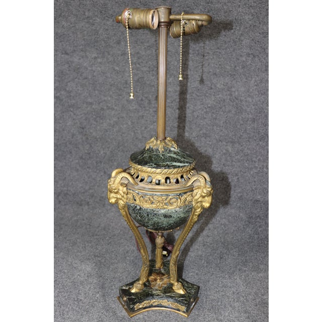 1900 - 1909 1900s Fine Quality Rams Head Bronze Ormolu French Empire Marble Rams Head Lamps - a Pair For Sale - Image 5 of 13