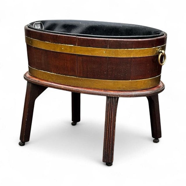 Georgian Mahogany Brass Banded Wine Cooler on Stand For Sale - Image 13 of 13
