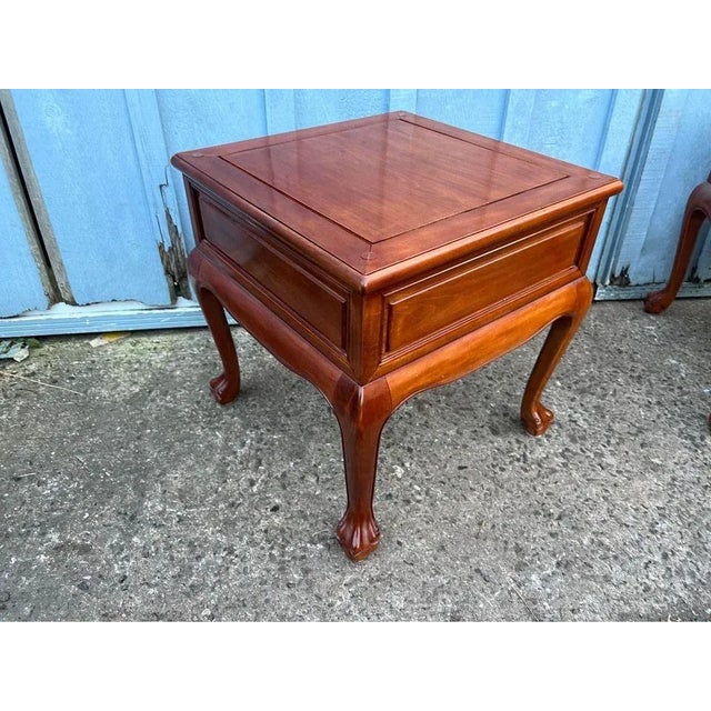 Pair Solid Rosewood End-Side Tables With Glass Top . 1970s For Sale - Image 11 of 12