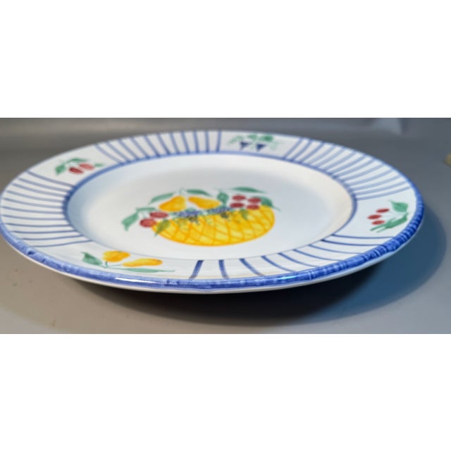 1990s Serving Bowl Fruit Bouquet Mesa International 15" Hand Painted Italy Fruits & Polka Dots For Sale - Image 5 of 5