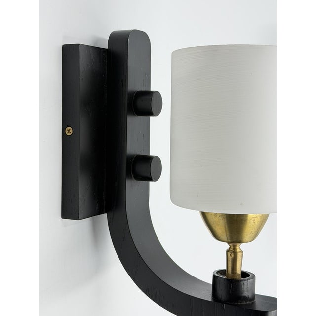 Paul Marra Ebonized Wood, Brass & Studio Glass Wall Sconces - a Pair For Sale - Image 12 of 18