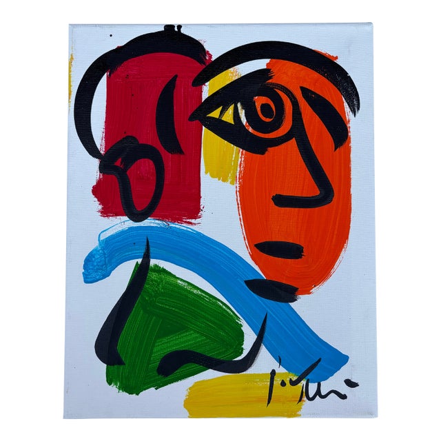 Abstract Geometric Portrait Painting on Canvas, Peter Keil For Sale