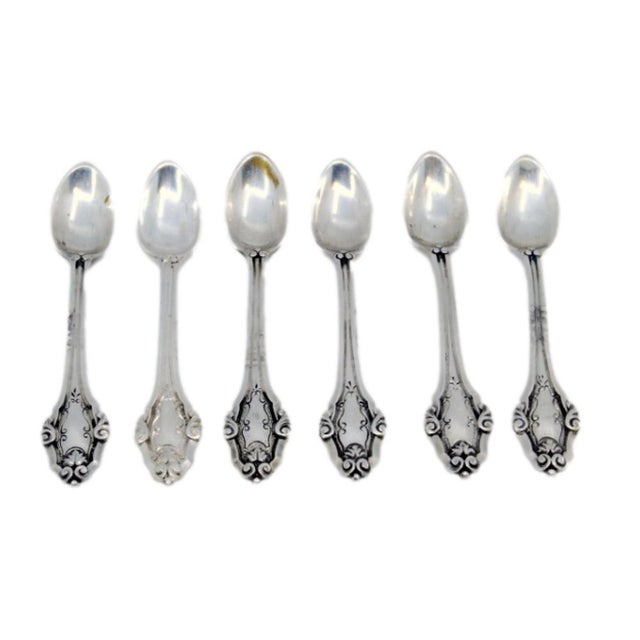 Silver Coffee Spoons with Embossed Applications and Handles, Set of 6 For Sale - Image 3 of 3