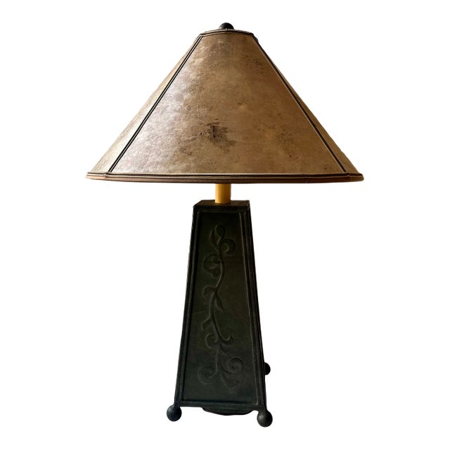 1980s Leather Table Lamp With Mica Shade For Sale