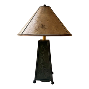 1980s Leather Table Lamp With Mica Shade