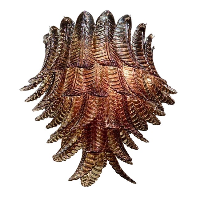 Murano Palm Leaf Chandelier in Tobacco Brown For Sale