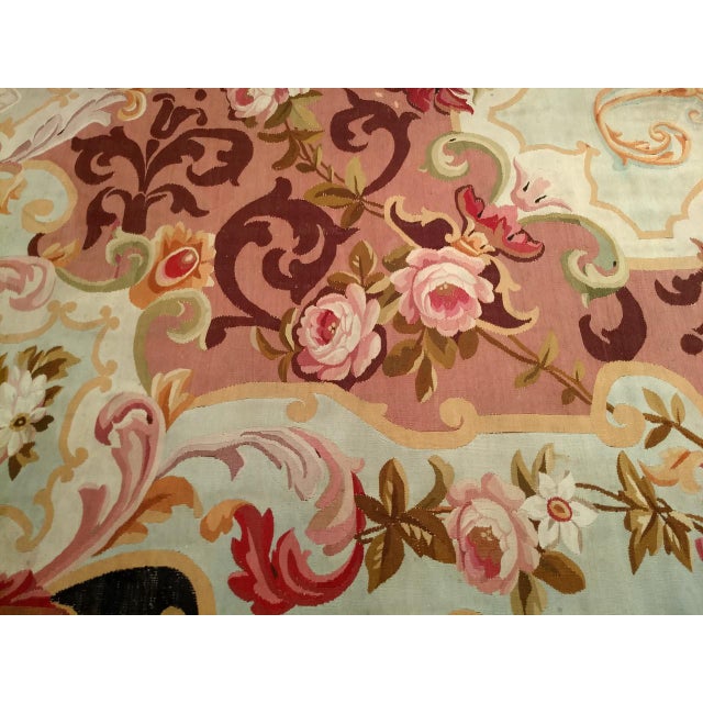 Antique French Aubusson Rug, Handwoven Wool, Floral Design, Powdered-Blue & Rose, 9' X 14' For Sale - Image 12 of 13