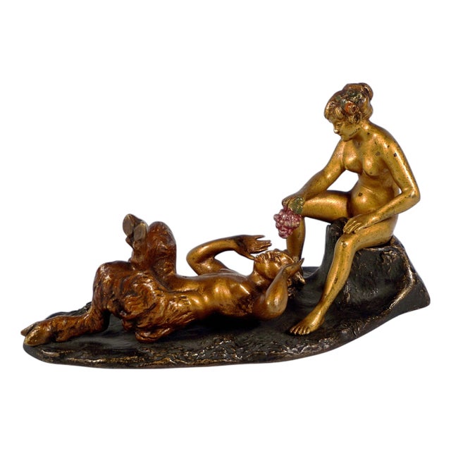 Bronze Faun with Nude Female from Franz Bergmann, 1920s For Sale