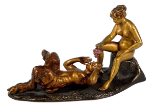 Bronze Faun with Nude Female from Franz Bergmann, 1920s