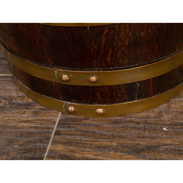 Wood Labeled English 1900s R.A. Lister & Co. Oak and Brass Barrel with Open Section For Sale - Image 7 of 10