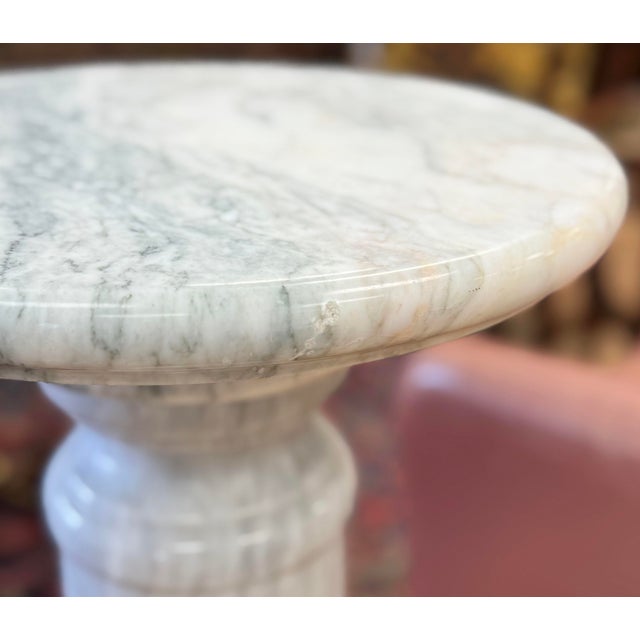 Vintage White and Gray Marble Column Pedestal For Sale - Image 10 of 11