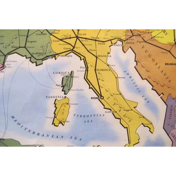 Mid-Century Modern 1949 Original Vintage French Travel Poster, European Railroad Map (Linen Backed) For Sale - Image 3 of 8